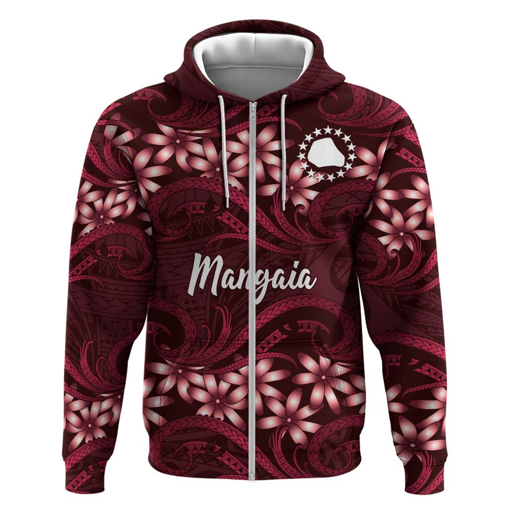 Personalised Cook Islands Mangaia Zip Hoodie Tiare Maori Polynesian Waves Tattoo