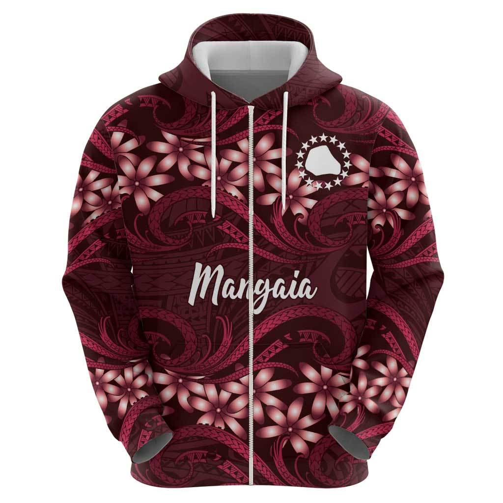 Personalised Cook Islands Mangaia Zip Hoodie Tiare Maori Polynesian Waves Tattoo