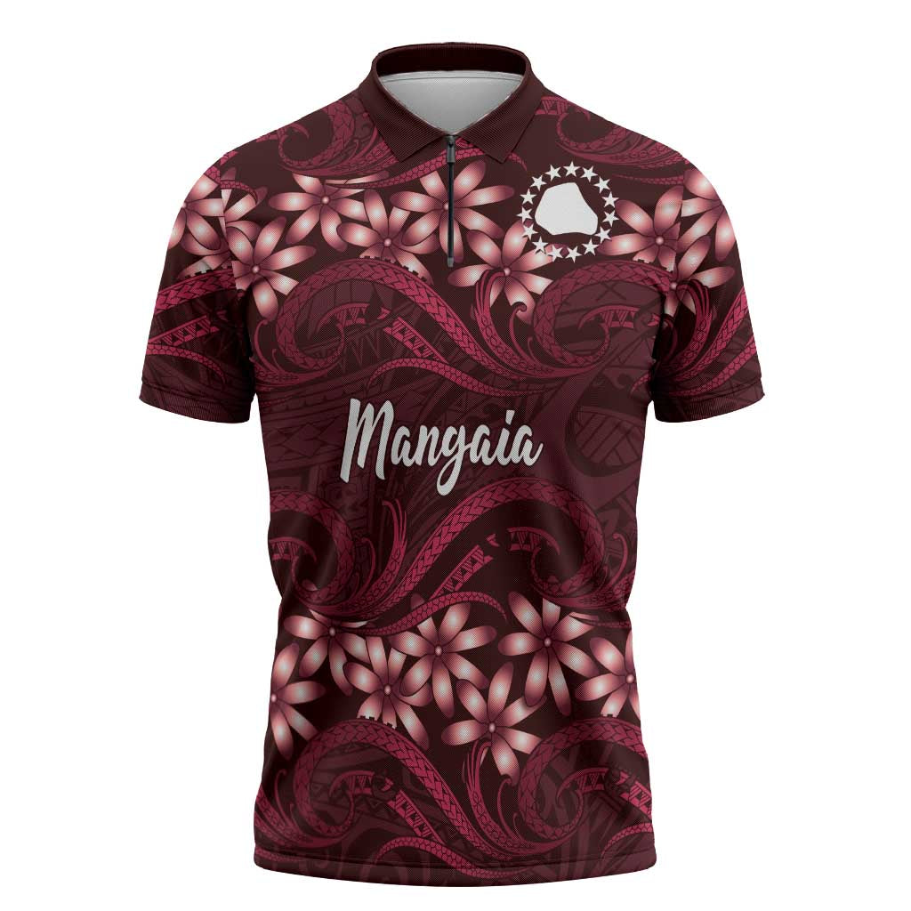 Personalised Cook Islands Mangaia Zipper Polo Shirt Tiare Maori Polynesian Waves Tattoo