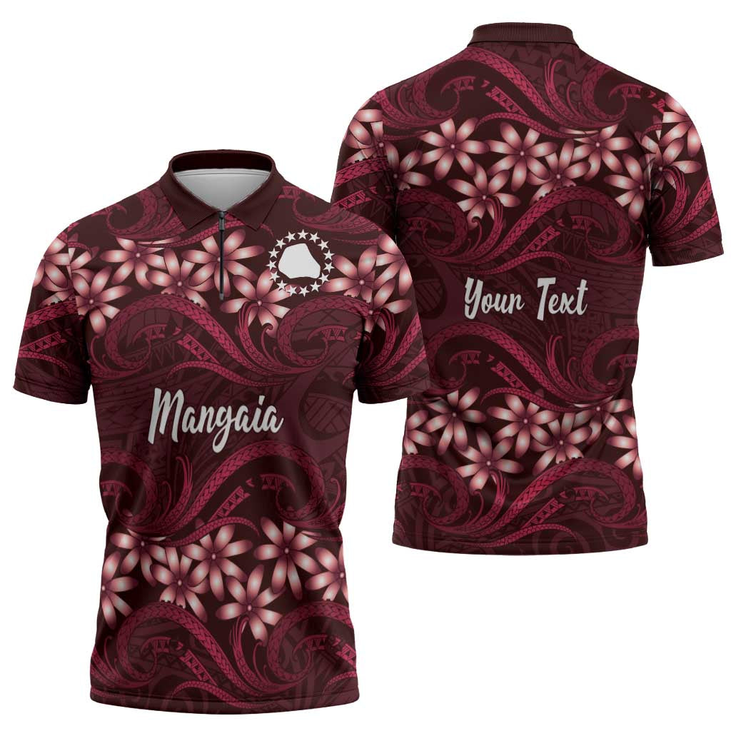 Personalised Cook Islands Mangaia Zipper Polo Shirt Tiare Maori Polynesian Waves Tattoo