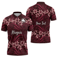 Personalised Cook Islands Mangaia Zipper Polo Shirt Tiare Maori Polynesian Waves Tattoo