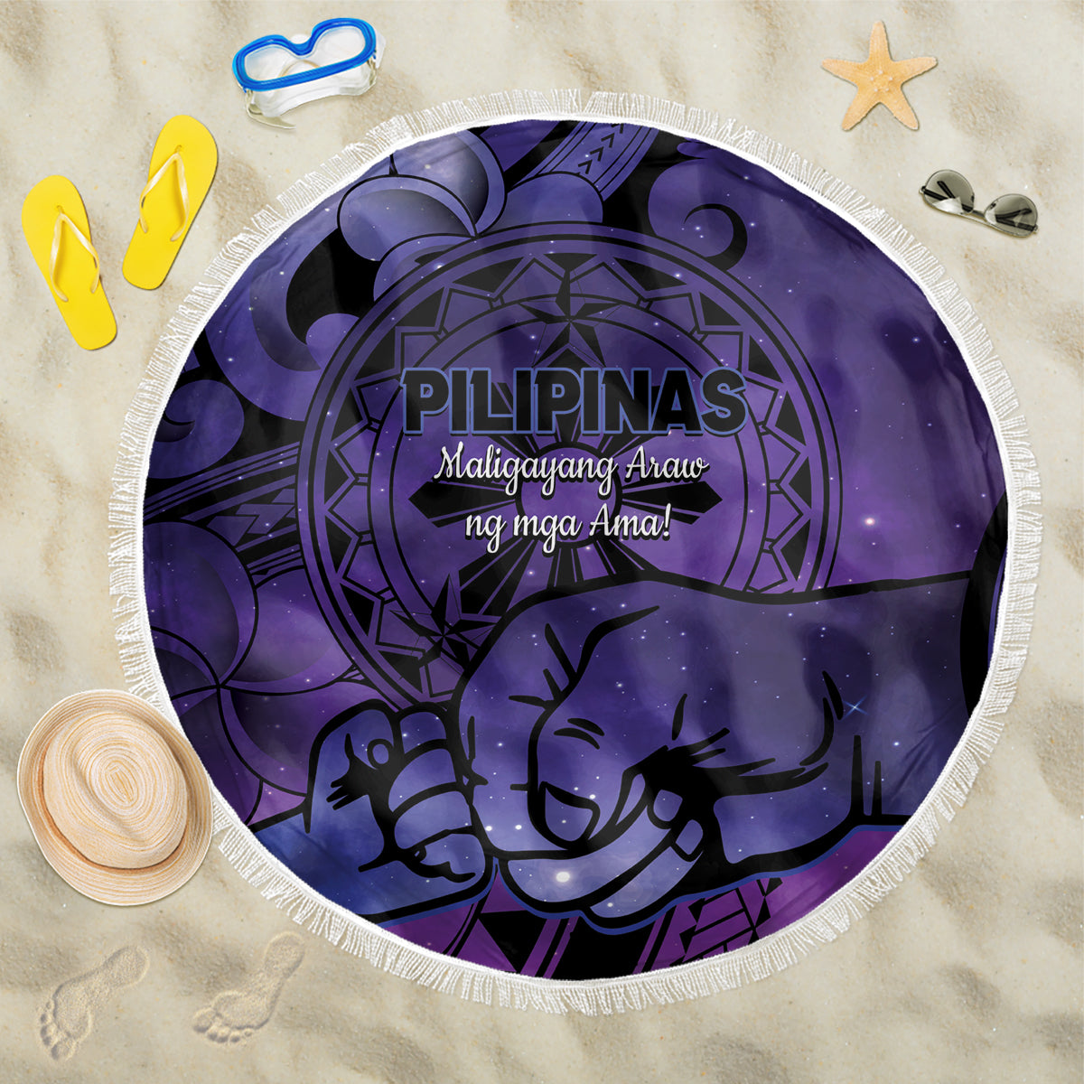 Philippines Father's Day Beach Blanket Polynesian Tattoo Galaxy Vibes