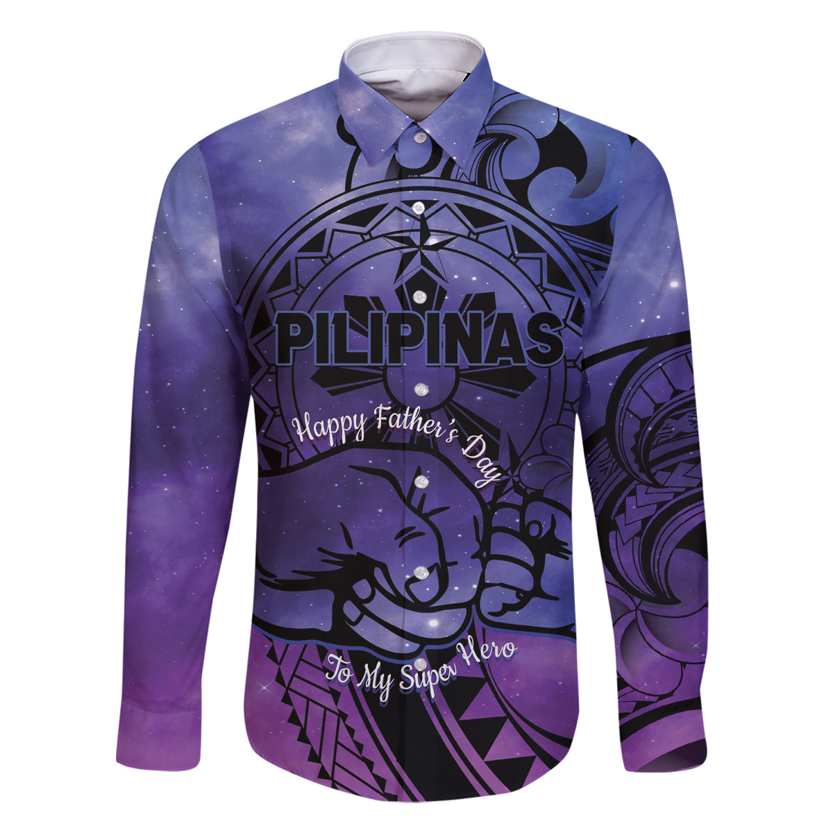 Philippines Father's Day Family Matching Off Shoulder Maxi Dress and Hawaiian Shirt Polynesian Tattoo Galaxy Vibes