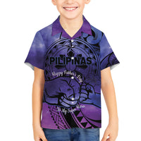 Philippines Father's Day Family Matching Off Shoulder Maxi Dress and Hawaiian Shirt Polynesian Tattoo Galaxy Vibes