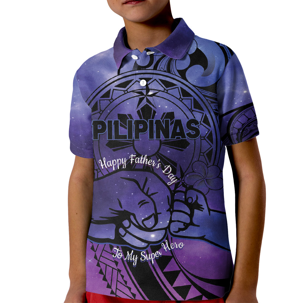 Philippines Father's Day Kid Polo Shirt Polynesian Tattoo Galaxy Vibes