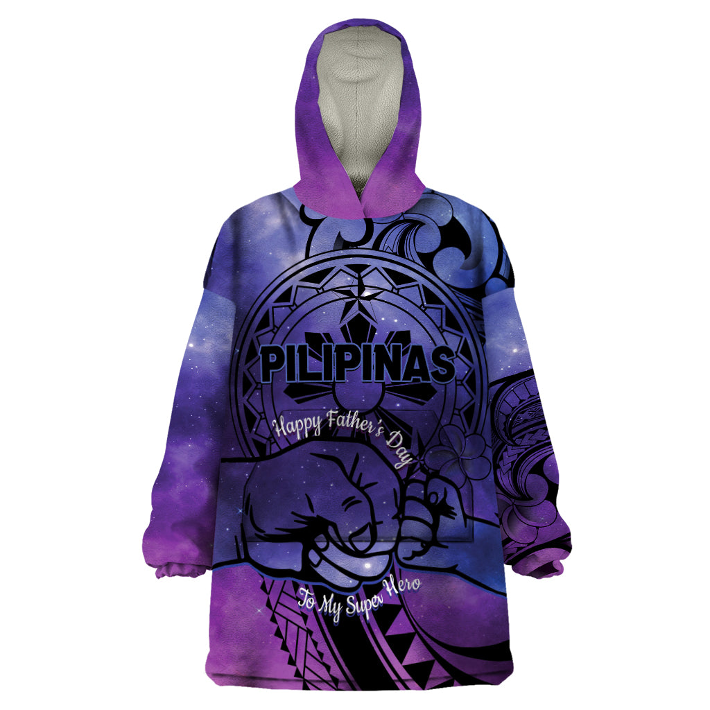Philippines Father's Day Wearable Blanket Hoodie Polynesian Tattoo Galaxy Vibes