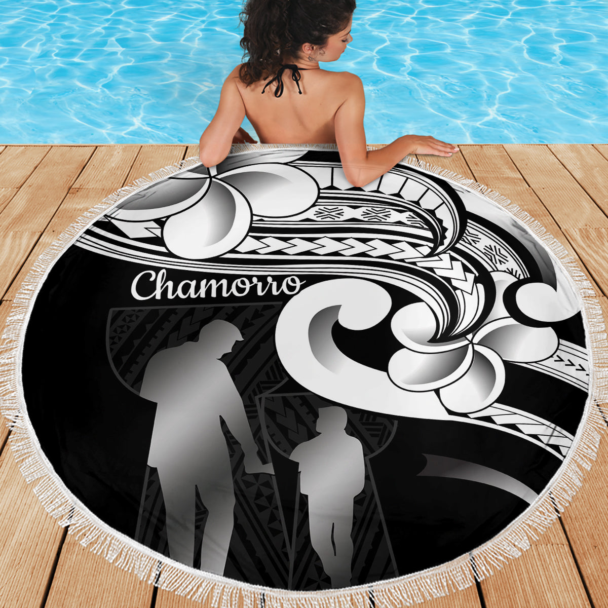 Guam Father's Day Beach Blanket Chamorro Latte Stone Polynesian Pattern