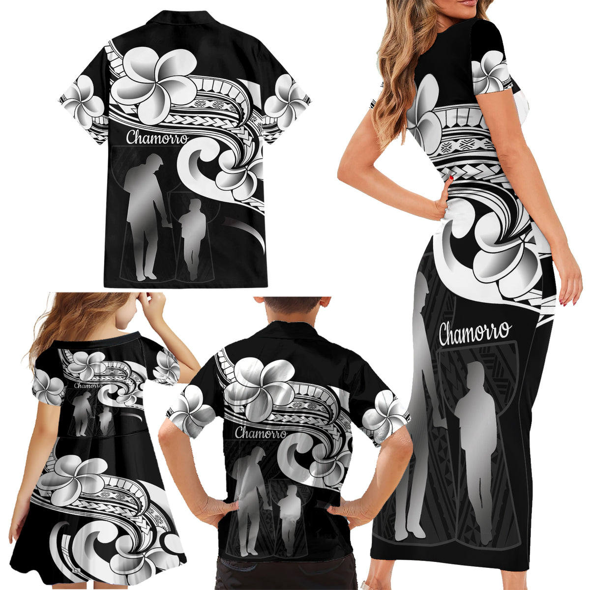 Guam Father's Day Family Matching Short Sleeve Bodycon Dress and Hawaiian Shirt Chamorro Latte Stone Polynesian Pattern