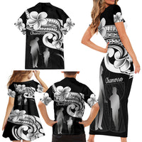 Guam Father's Day Family Matching Short Sleeve Bodycon Dress and Hawaiian Shirt Chamorro Latte Stone Polynesian Pattern