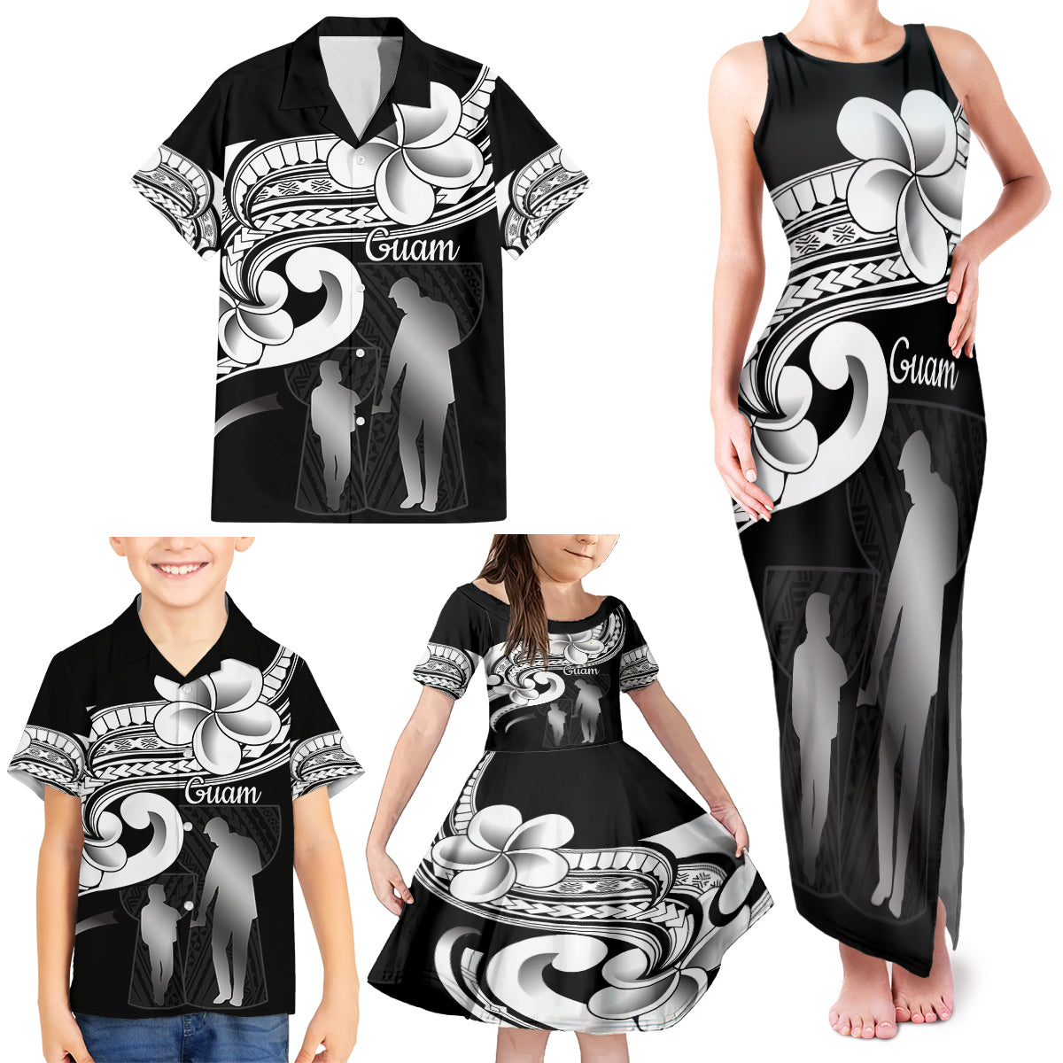 Guam Father's Day Family Matching Tank Maxi Dress and Hawaiian Shirt Chamorro Latte Stone Polynesian Pattern