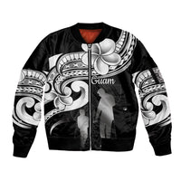 Guam Father's Day Sleeve Zip Bomber Jacket Chamorro Latte Stone Polynesian Pattern