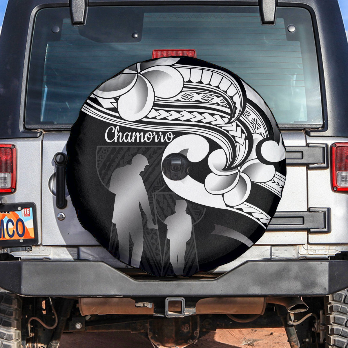 Guam Father's Day Spare Tire Cover Chamorro Latte Stone Polynesian Pattern