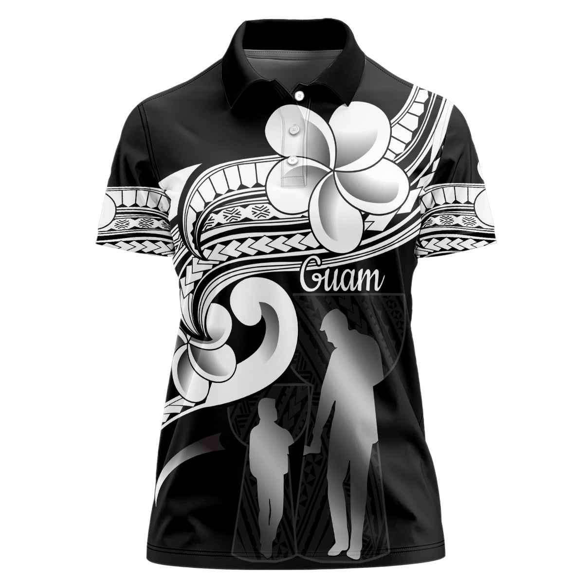 Guam Father's Day Women Polo Shirt Chamorro Latte Stone Polynesian Pattern