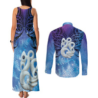 New Zealand Matariki Couples Matching Tank Maxi Dress and Long Sleeve Button Shirt Aotearoa Maori New Year Manaia Galaxy Vibes