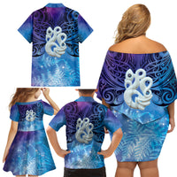 New Zealand Matariki Family Matching Off Shoulder Short Dress and Hawaiian Shirt Aotearoa Maori New Year Manaia Galaxy Vibes