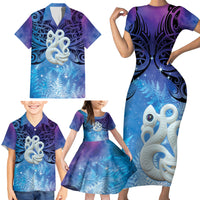 New Zealand Matariki Family Matching Short Sleeve Bodycon Dress and Hawaiian Shirt Aotearoa Maori New Year Manaia Galaxy Vibes
