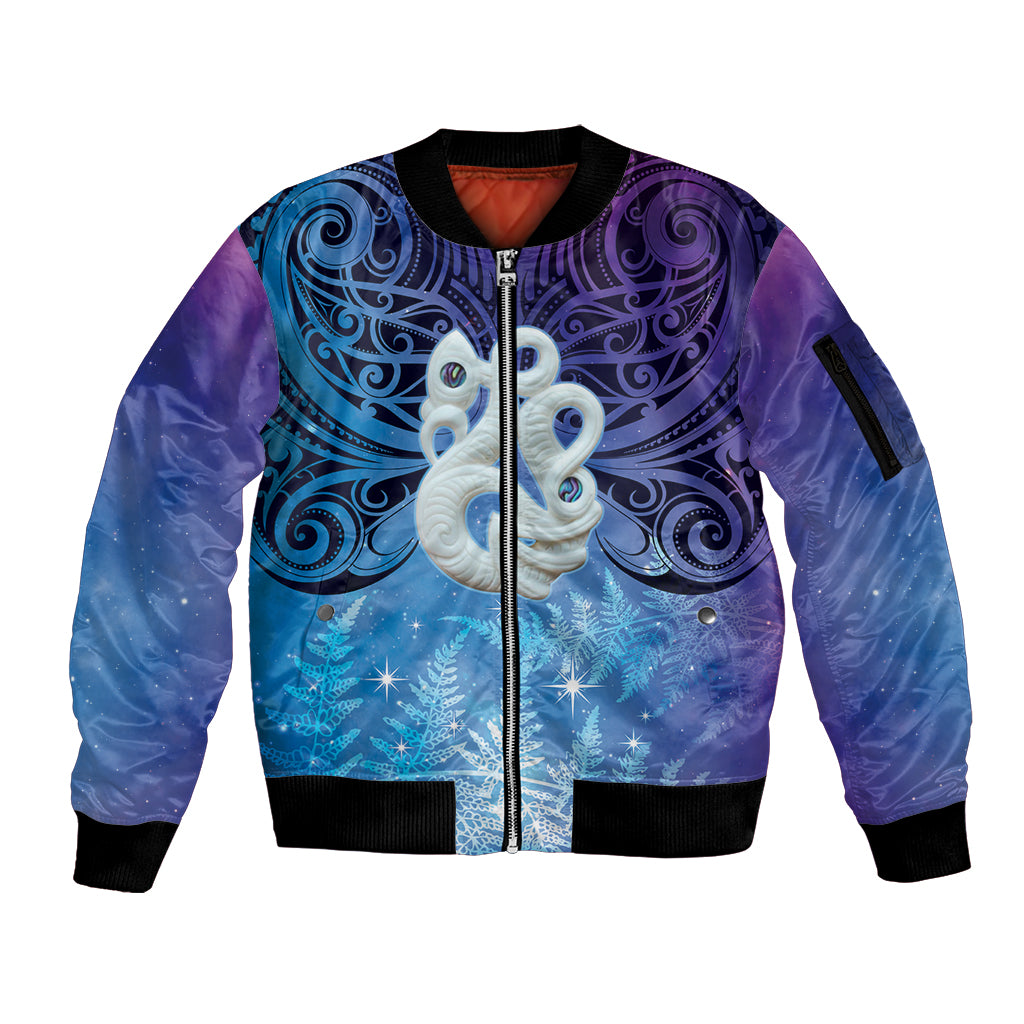 New Zealand Matariki Sleeve Zip Bomber Jacket Aotearoa Maori New Year Manaia Galaxy Vibes