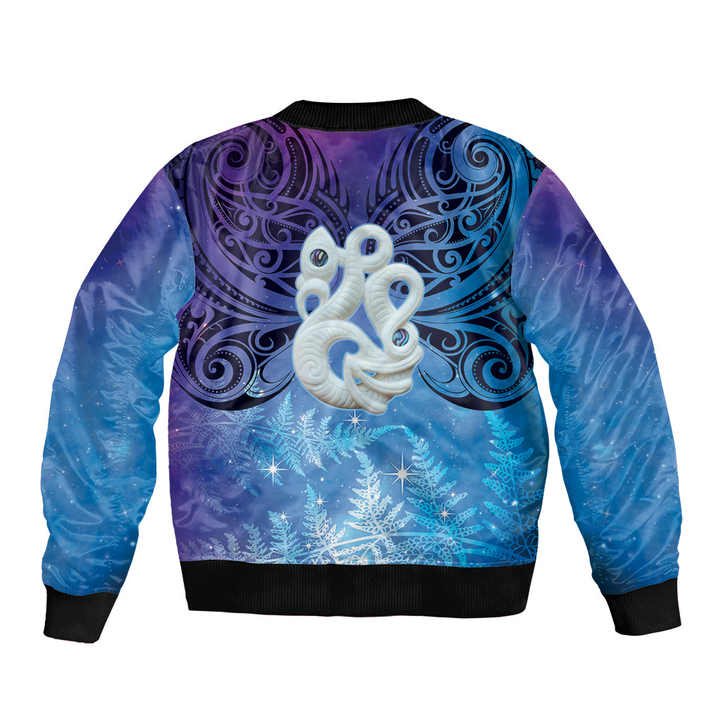 New Zealand Matariki Sleeve Zip Bomber Jacket Aotearoa Maori New Year Manaia Galaxy Vibes