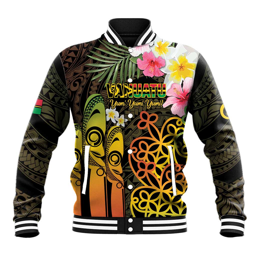 Personalised Vanuatu Independence Day Baseball Jacket Carving Drum Sand Drawing Turtle LT14 Unisex Black - Polynesian Pride
