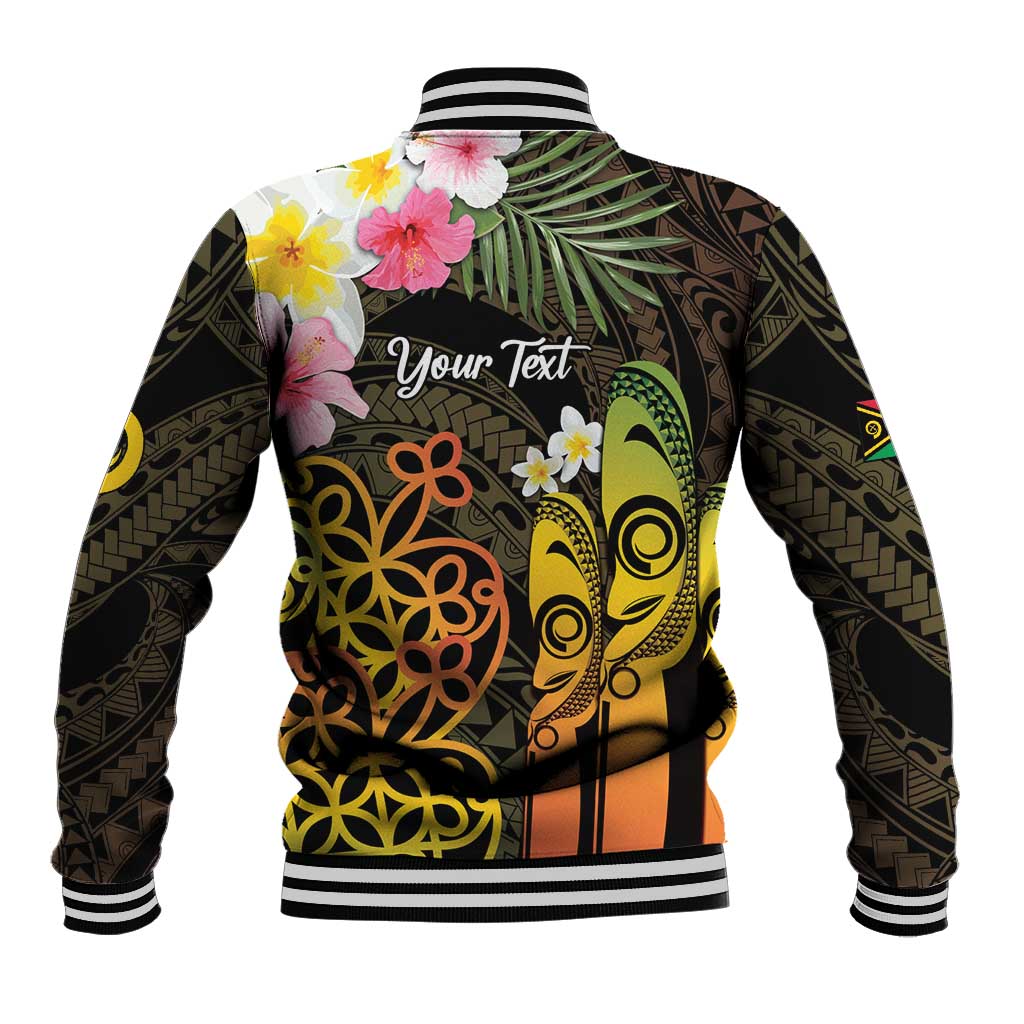 Personalised Vanuatu Independence Day Baseball Jacket Carving Drum Sand Drawing Turtle LT14 - Polynesian Pride