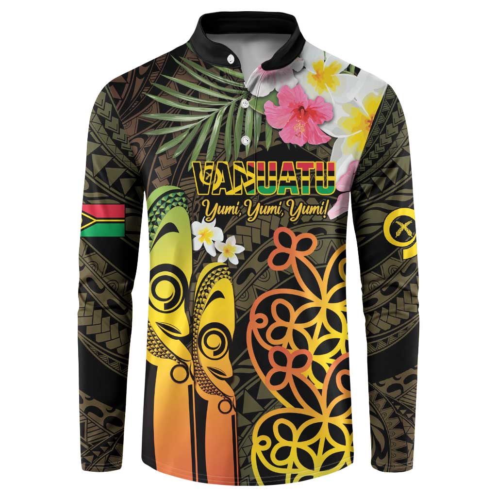 Personalised Vanuatu Independence Day Button Sweatshirt Carving Drum Sand Drawing Turtle LT14 Black - Polynesian Pride