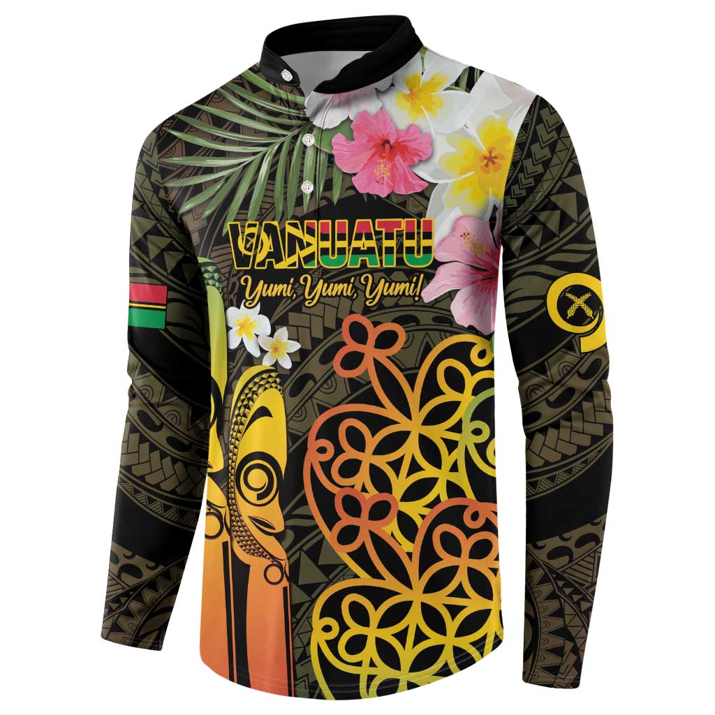 Personalised Vanuatu Independence Day Button Sweatshirt Carving Drum Sand Drawing Turtle LT14 - Polynesian Pride