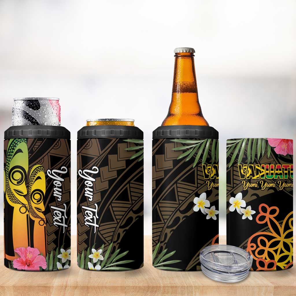 Personalised Vanuatu Independence Day 4 in 1 Can Cooler Tumbler Carving Drum Sand Drawing Turtle LT14 - Polynesian Pride