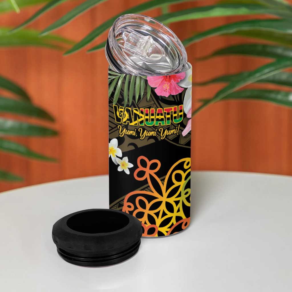 Personalised Vanuatu Independence Day 4 in 1 Can Cooler Tumbler Carving Drum Sand Drawing Turtle LT14 - Polynesian Pride