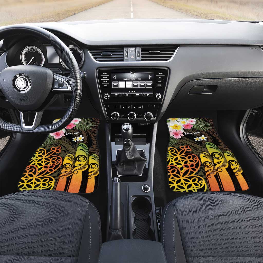 Personalised Vanuatu Independence Day Car Mats Carving Drum Sand Drawing Turtle LT14 Set 2pcs - Front Black - Polynesian Pride