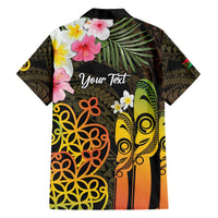 Personalised Vanuatu Independence Day Family Matching Long Sleeve Bodycon Dress and Hawaiian Shirt Carving Drum Sand Drawing Turtle