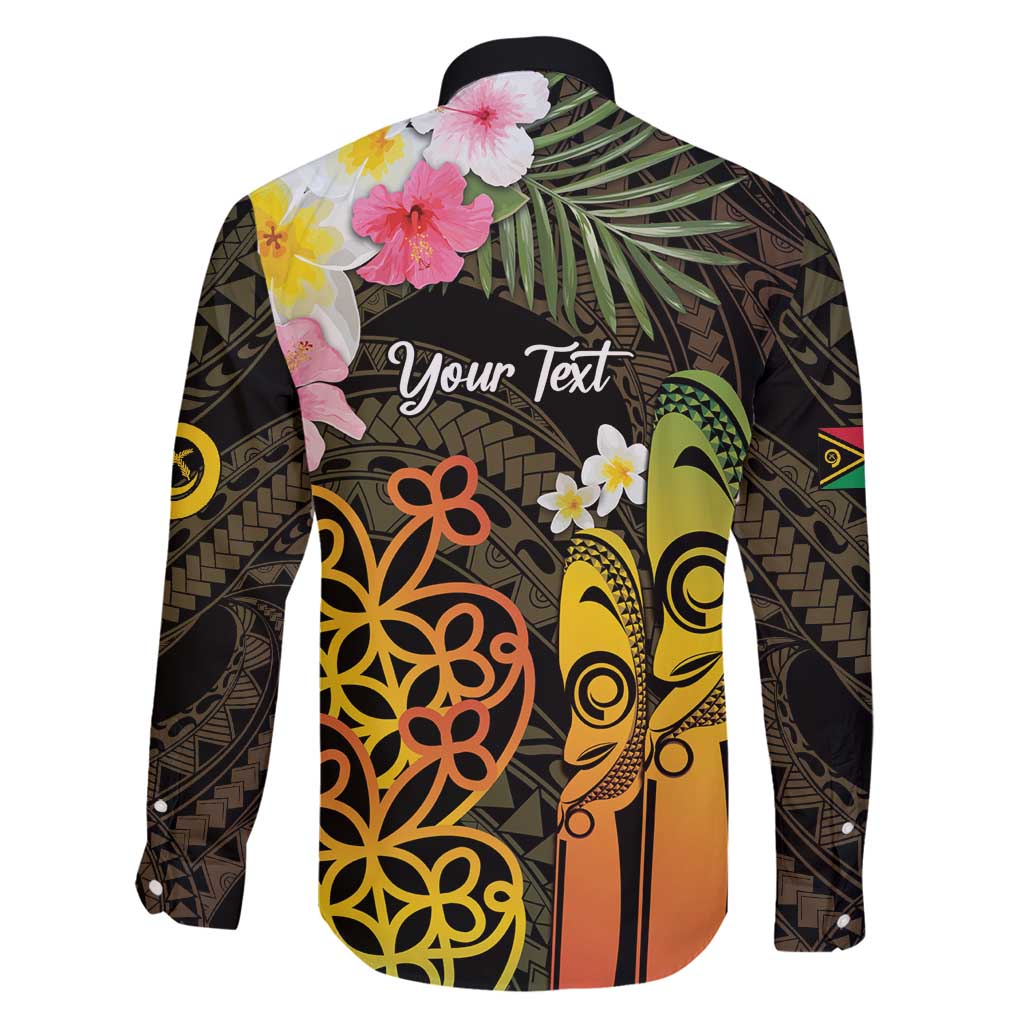 Personalised Vanuatu Independence Day Family Matching Long Sleeve Bodycon Dress and Hawaiian Shirt Carving Drum Sand Drawing Turtle