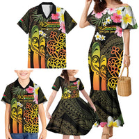 Personalised Vanuatu Independence Day Family Matching Mermaid Dress and Hawaiian Shirt Carving Drum Sand Drawing Turtle