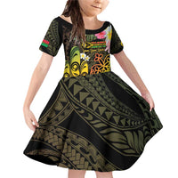 Personalised Vanuatu Independence Day Family Matching Off Shoulder Short Dress and Hawaiian Shirt Carving Drum Sand Drawing Turtle