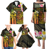 Personalised Vanuatu Independence Day Family Matching Puletasi and Hawaiian Shirt Carving Drum Sand Drawing Turtle