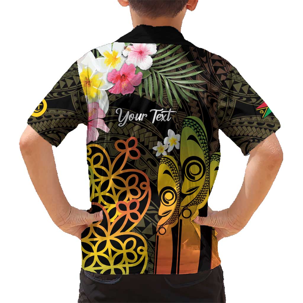 Personalised Vanuatu Independence Day Family Matching Short Sleeve Bodycon Dress and Hawaiian Shirt Carving Drum Sand Drawing Turtle