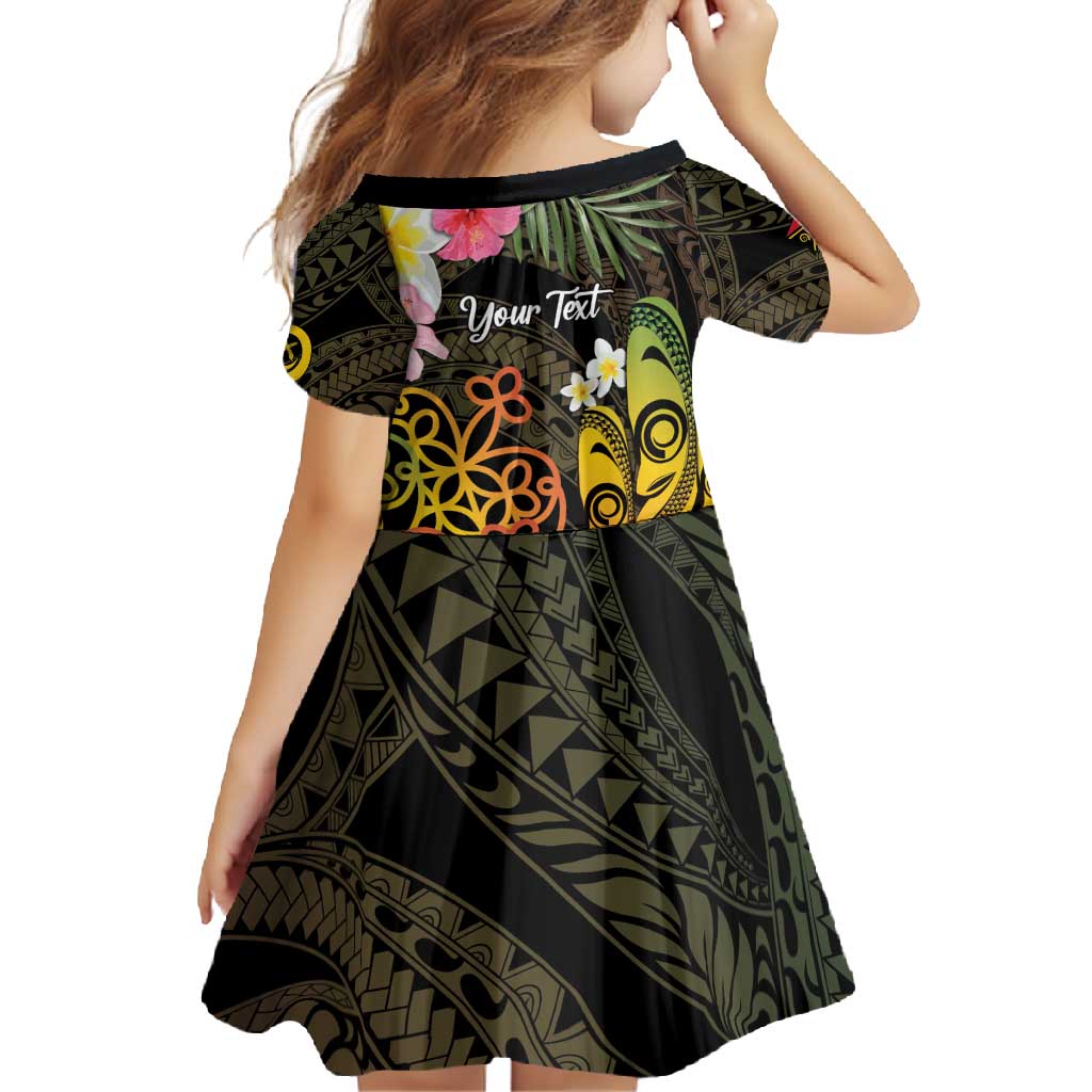 Personalised Vanuatu Independence Day Family Matching Short Sleeve Bodycon Dress and Hawaiian Shirt Carving Drum Sand Drawing Turtle