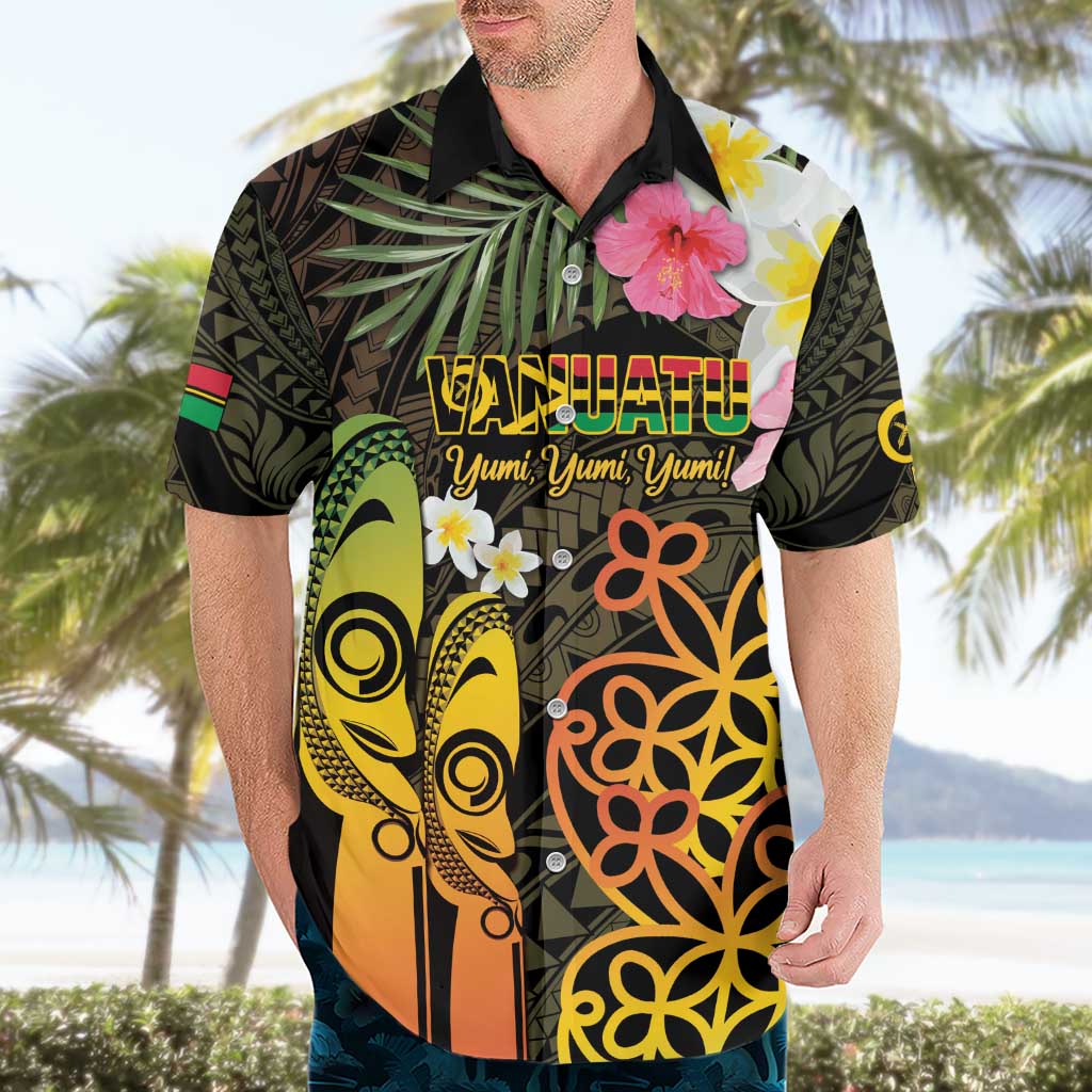 Personalised Vanuatu Independence Day Hawaiian Shirt Carving Drum Sand Drawing Turtle LT14 - Polynesian Pride