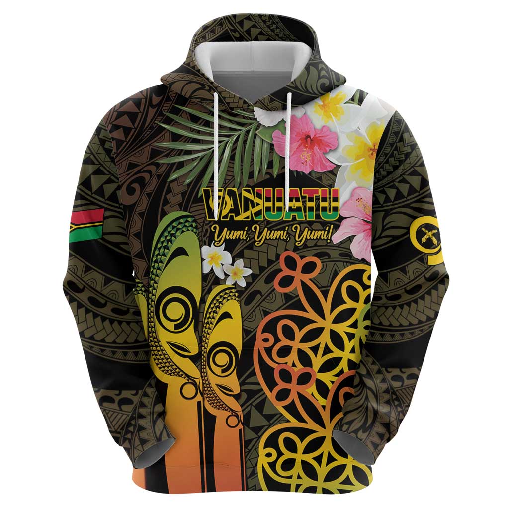 Personalised Vanuatu Independence Day Hoodie Carving Drum Sand Drawing Turtle