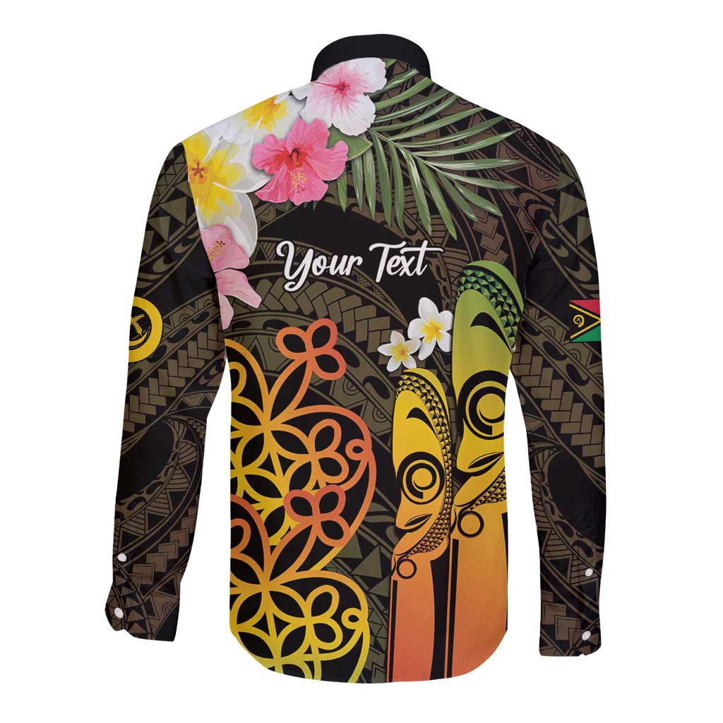 Personalised Vanuatu Independence Day Long Sleeve Button Shirt Carving Drum Sand Drawing Turtle LT14 - Polynesian Pride