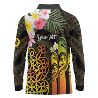 Personalised Vanuatu Independence Day Long Sleeve Polo Shirt Carving Drum Sand Drawing Turtle