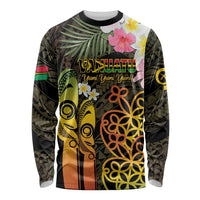 Personalised Vanuatu Independence Day Long Sleeve Shirt Carving Drum Sand Drawing Turtle LT14 Unisex Black - Polynesian Pride