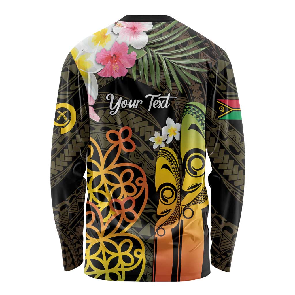 Personalised Vanuatu Independence Day Long Sleeve Shirt Carving Drum Sand Drawing Turtle LT14 - Polynesian Pride