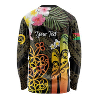 Personalised Vanuatu Independence Day Long Sleeve Shirt Carving Drum Sand Drawing Turtle LT14 - Polynesian Pride