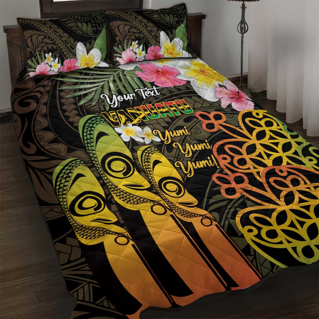 Personalised Vanuatu Independence Day Quilt Bed Set Carving Drum Sand Drawing Turtle LT14 Black - Polynesian Pride