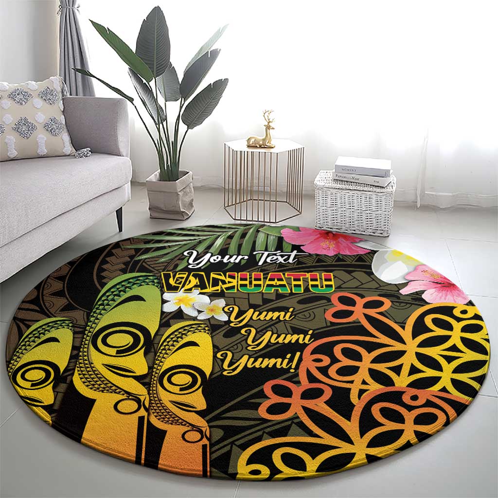 Personalised Vanuatu Independence Day Round Carpet Carving Drum Sand Drawing Turtle