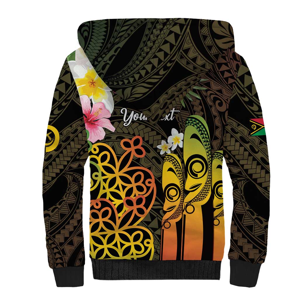 Personalised Vanuatu Independence Day Sherpa Hoodie Carving Drum Sand Drawing Turtle LT14 - Polynesian Pride