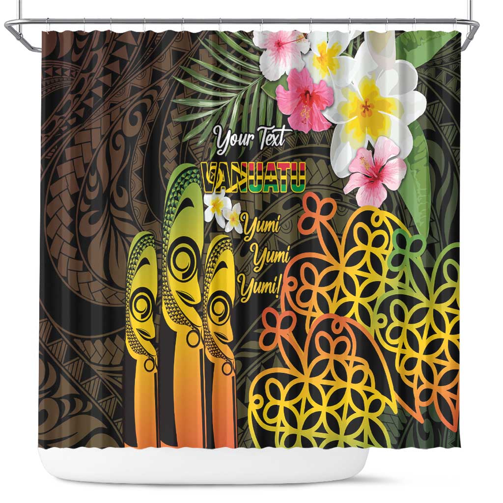 Personalised Vanuatu Independence Day Shower Curtain Carving Drum Sand Drawing Turtle