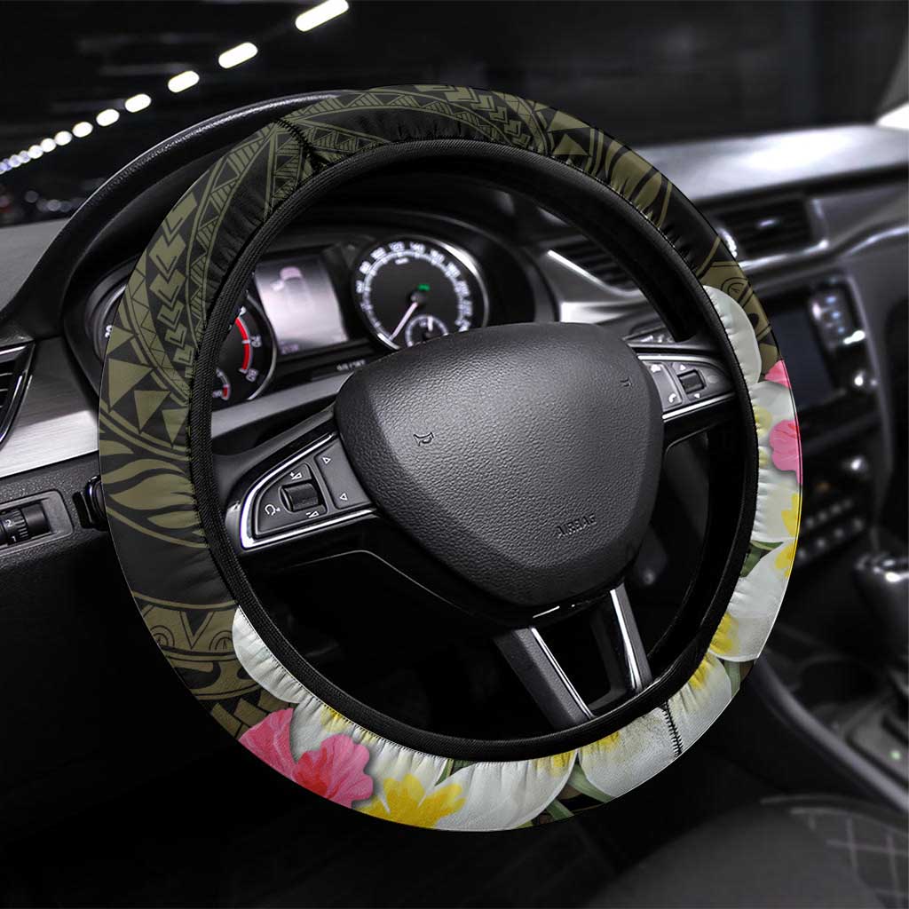 Vanuatu Independence Day Steering Wheel Cover Carving Drum Sand Drawing Turtle LT14 Universal Fit Black - Polynesian Pride