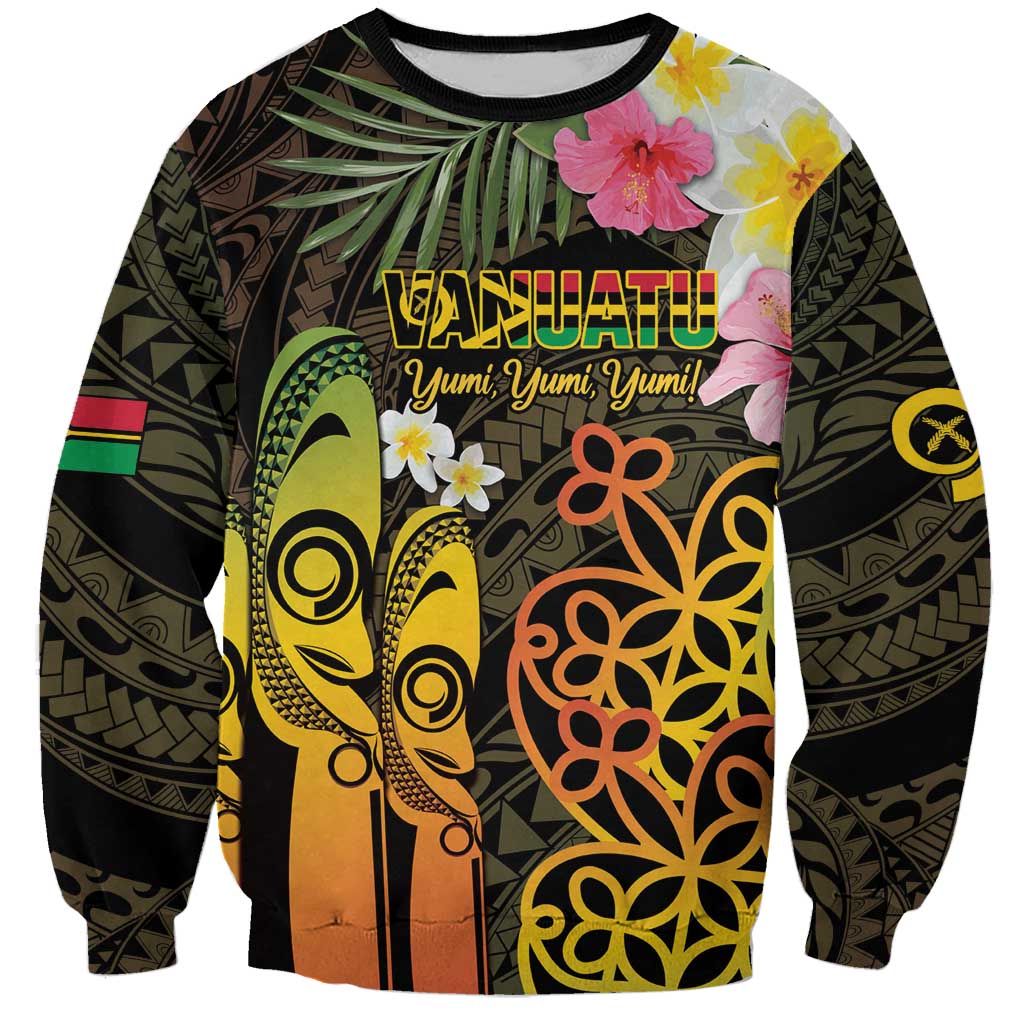 Personalised Vanuatu Independence Day Sweatshirt Carving Drum Sand Drawing Turtle LT14 Unisex Black - Polynesian Pride