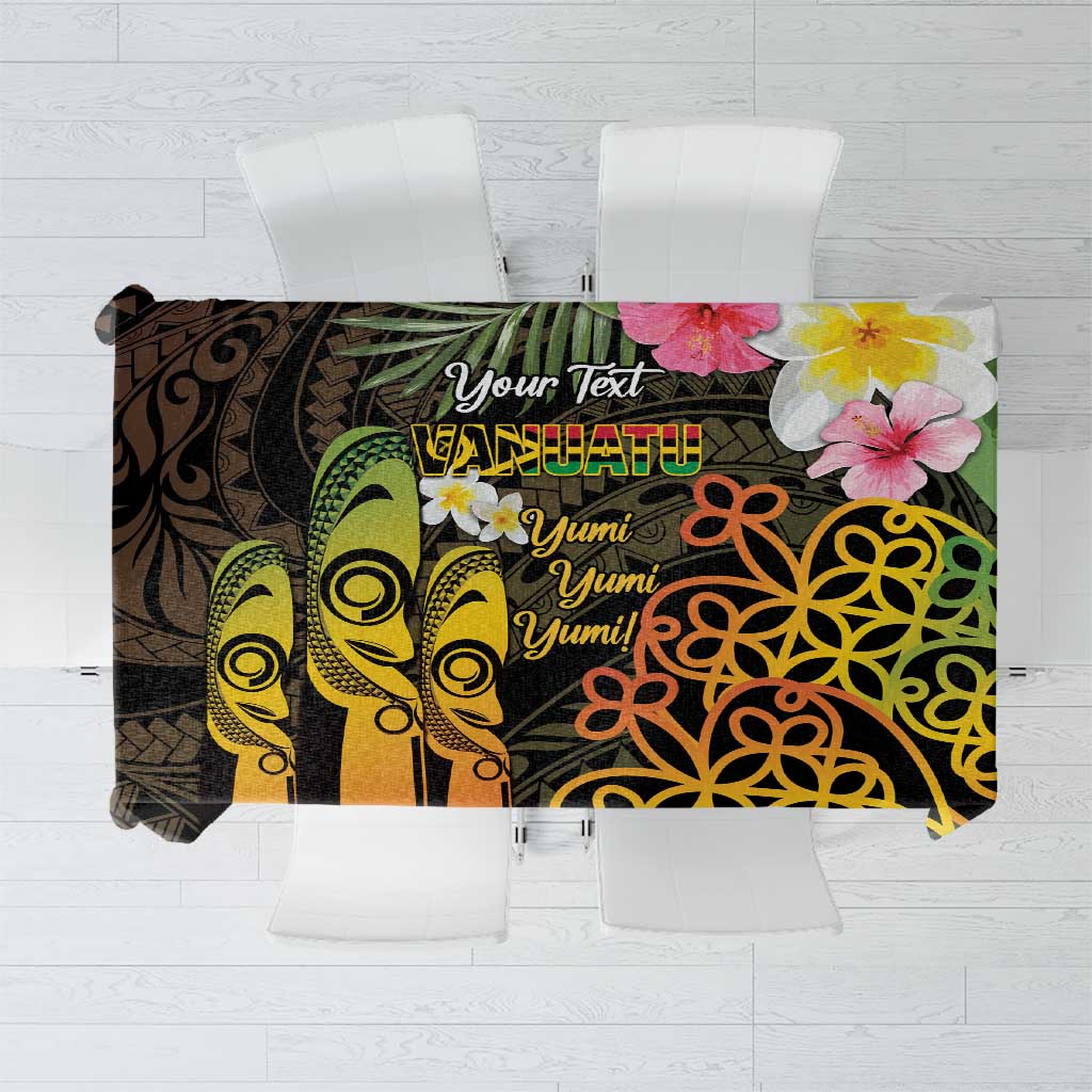 Personalised Vanuatu Independence Day Tablecloth Carving Drum Sand Drawing Turtle LT14 Black - Polynesian Pride